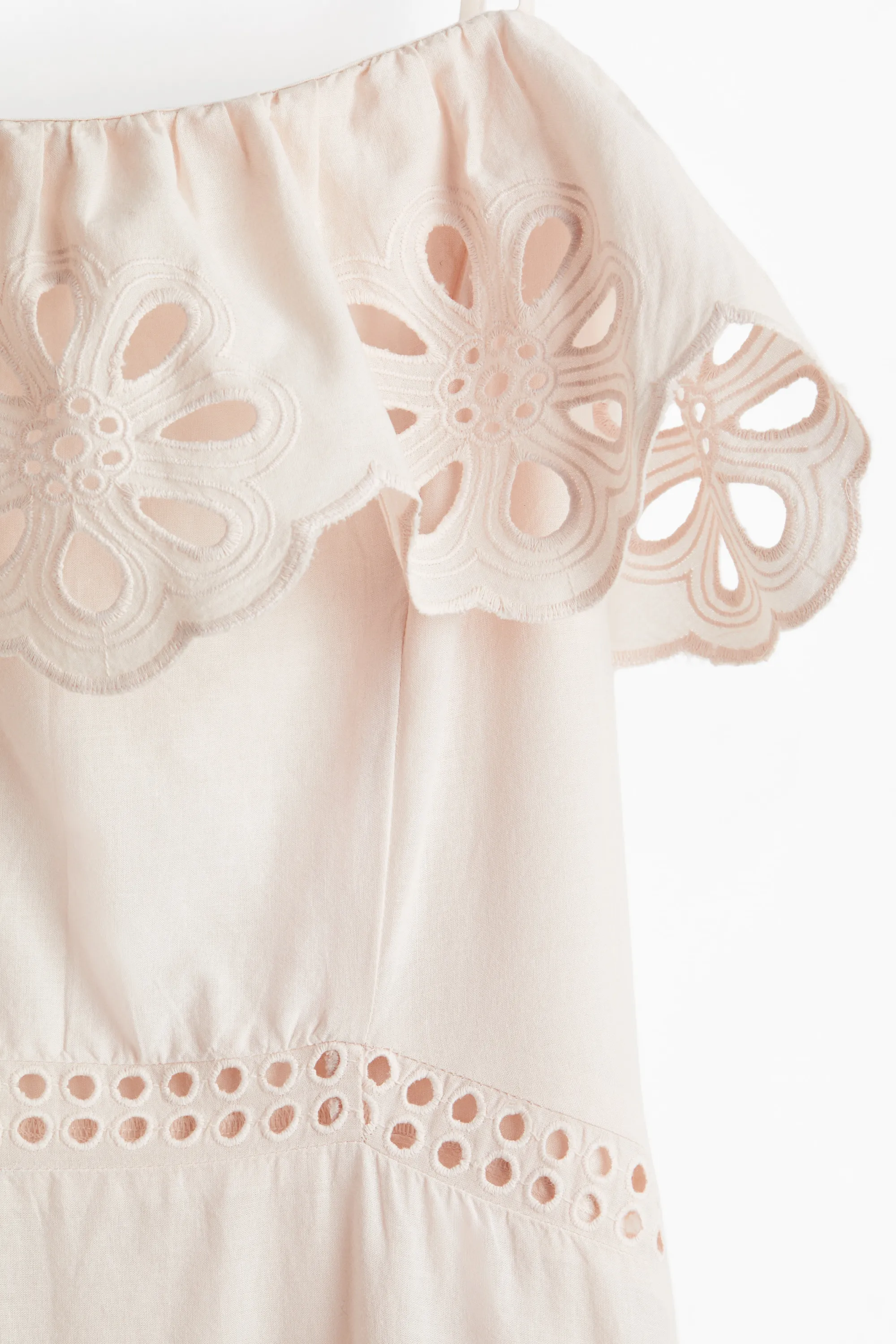 Robe en coton avec broderie anglaise - Rose poudré