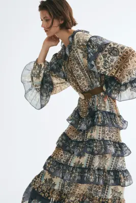 Robe tunique volantée - Bleu foncé/motif — photo 3