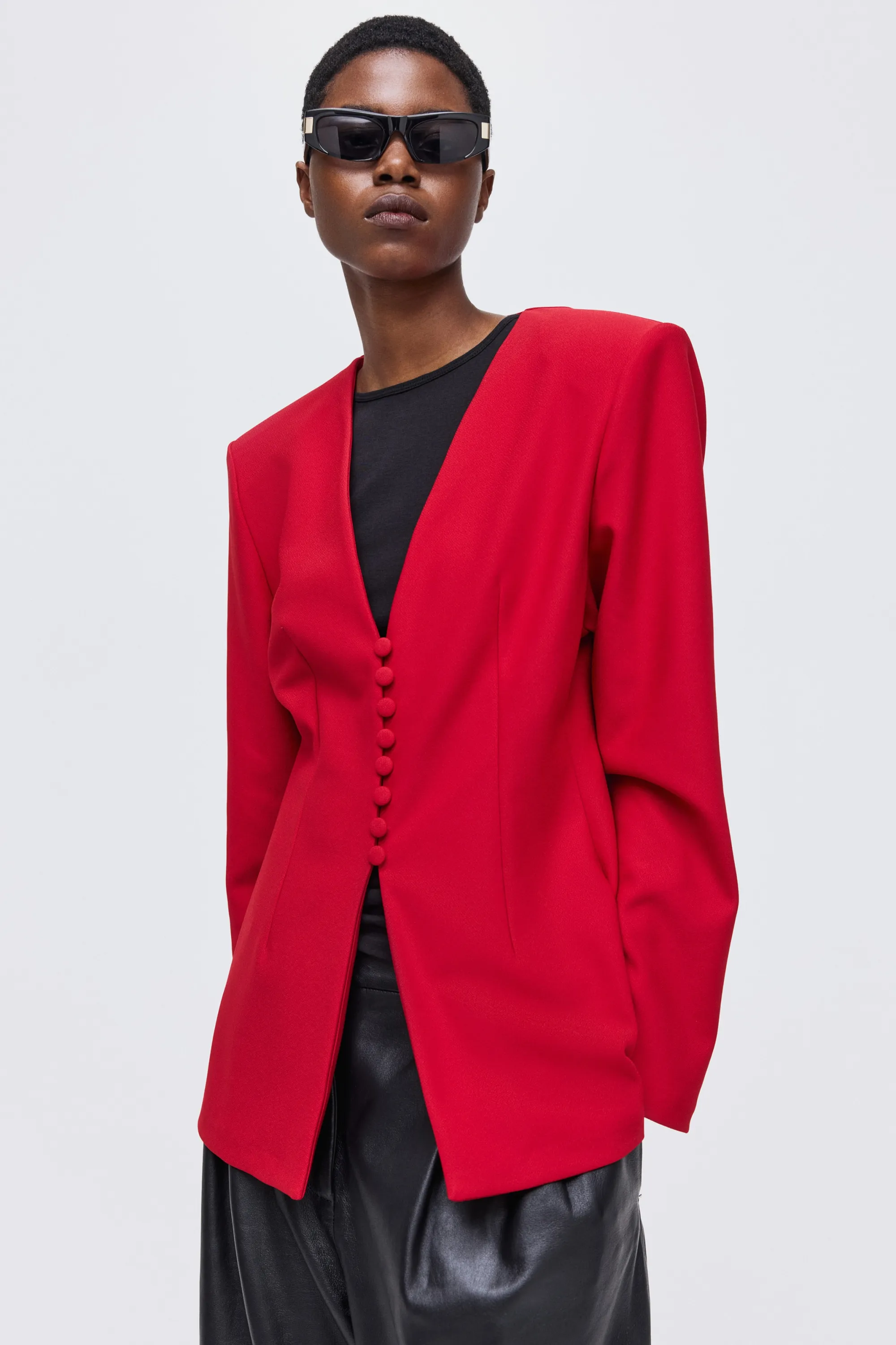 Blazer sablier sans col - Rouge