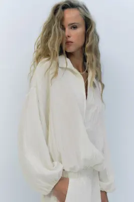 Veste froissée avec cordons de serrage - Crème — photo 1