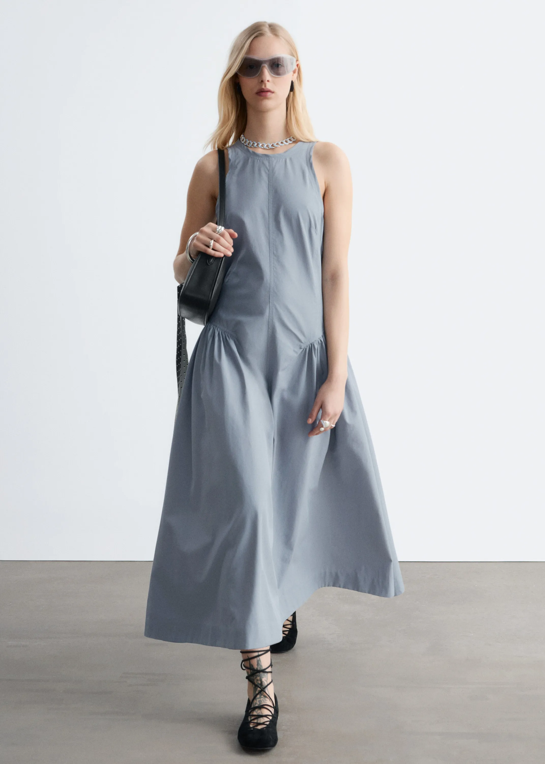 Robe midi évasée - Gris clair