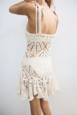 Robe volantée façon crochet - Crème — photo 3