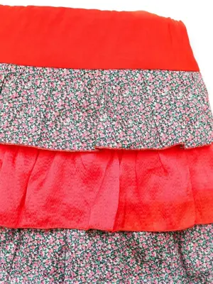 Mini jupe à volants en soie rouge vif et coton imprimé liberty NEUVE Taille 34 — photo 2