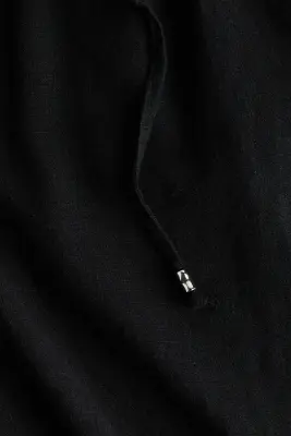 Pantalon en lin mélangé avec cordon de serrage - Noir — photo 3