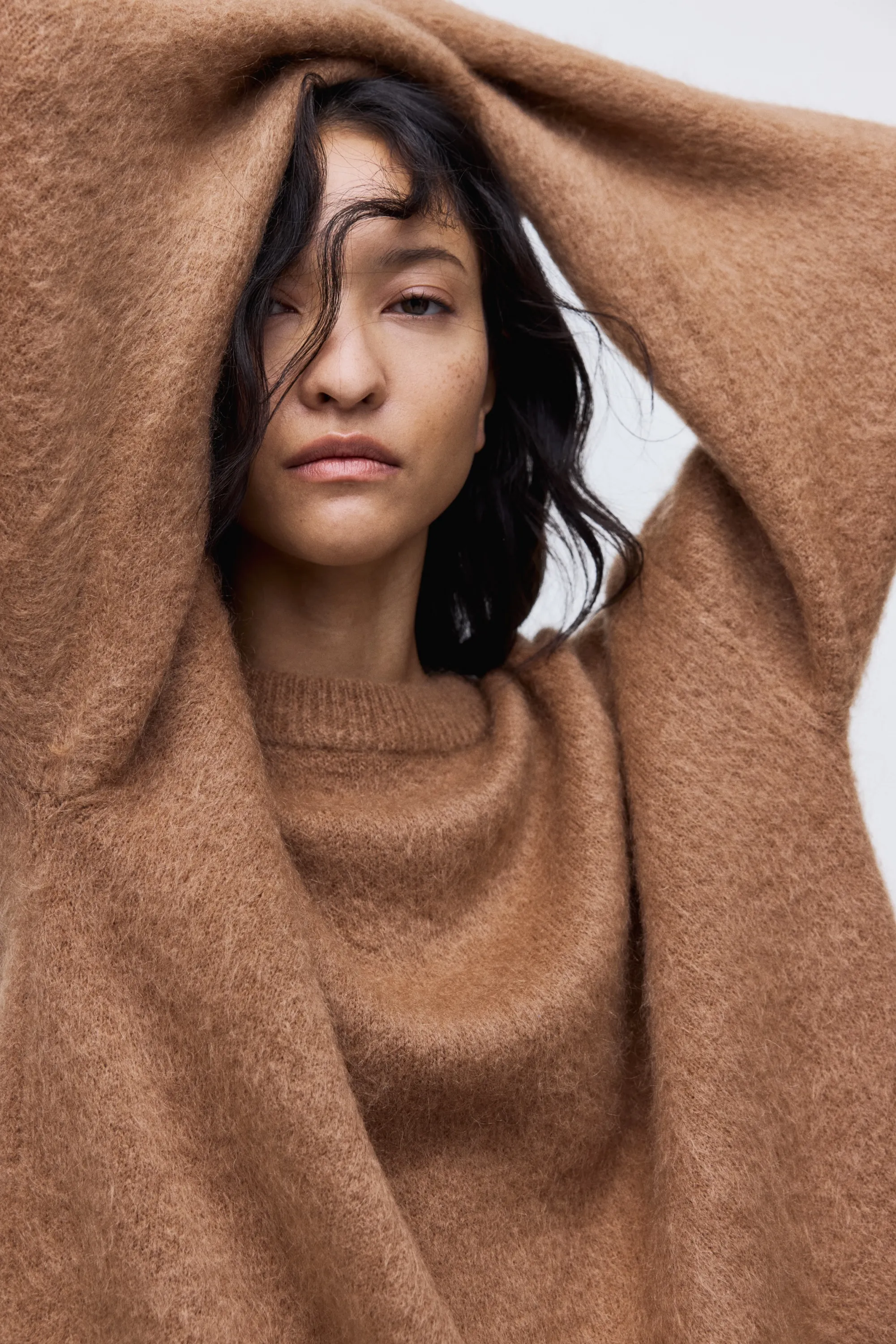 Pull oversize en mohair mélangé - Beige foncé