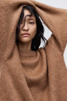 Pull oversize en mohair mélangé - Beige foncé — photo 1