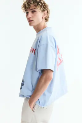 T-shirt imprimé Oversized Fit en coton - Bleu clair/Iron Maiden — photo 3