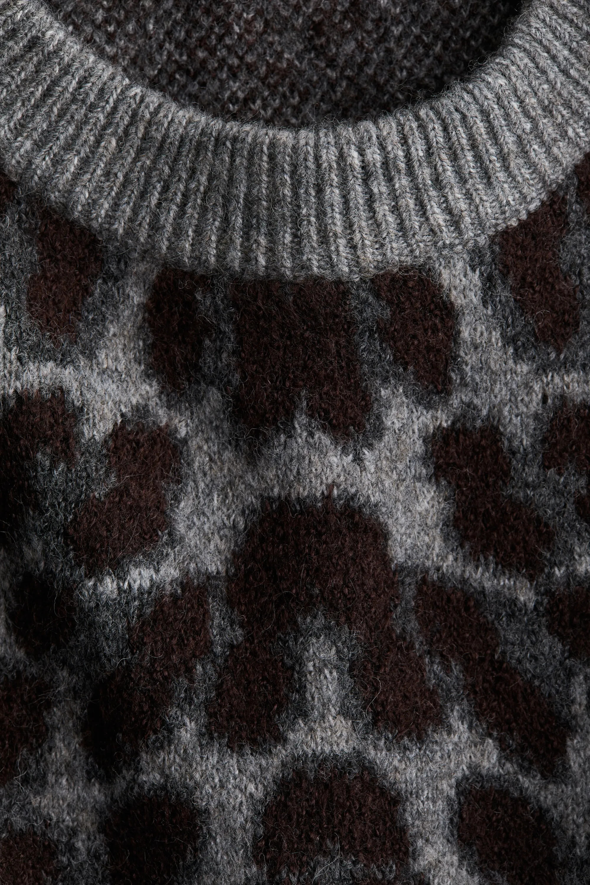 Pull en maille jacquard - Gris/imprimé léopard