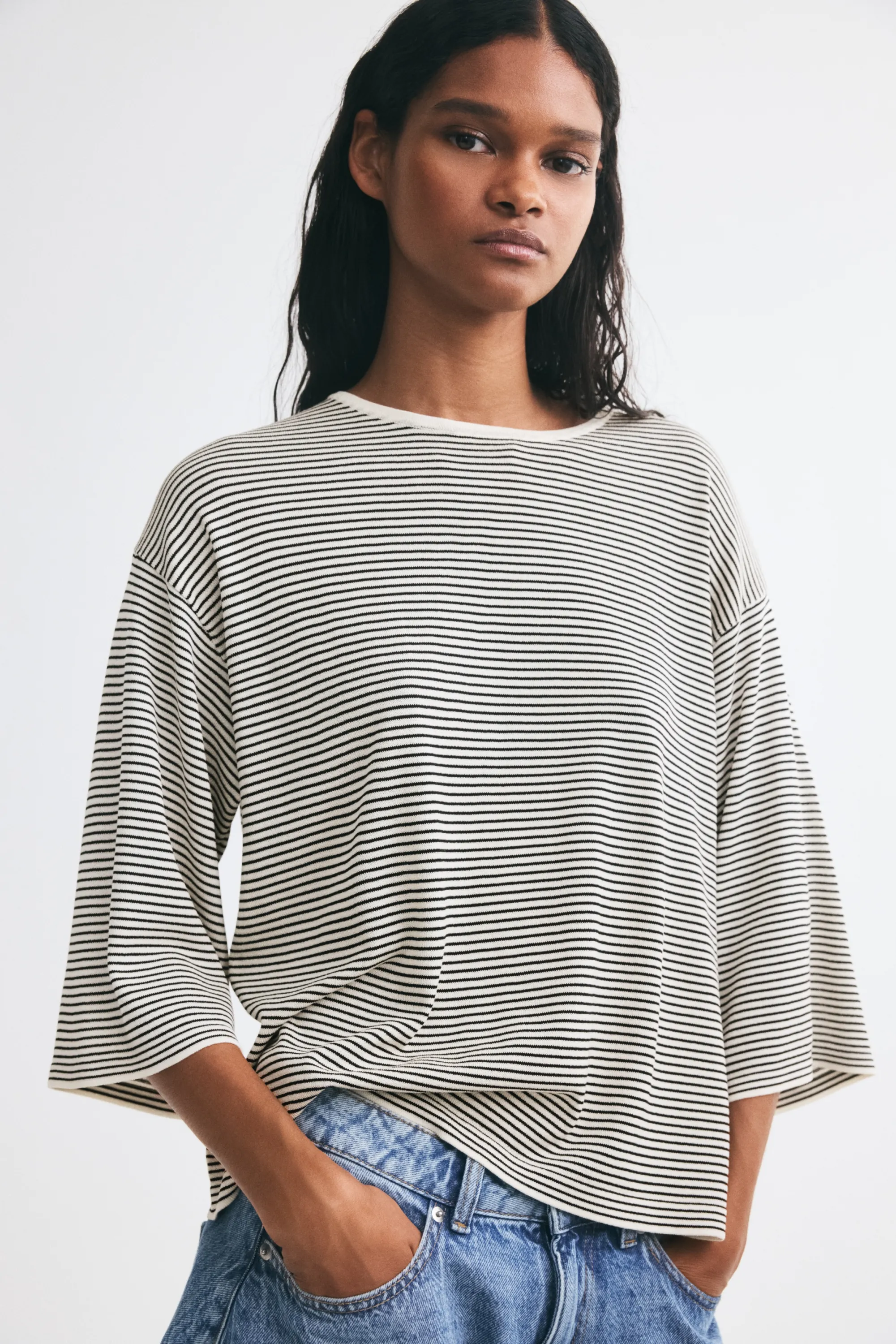 Pull loose - Crème/rayures noires