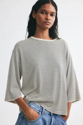Pull loose - Crème/rayures noires — photo 1