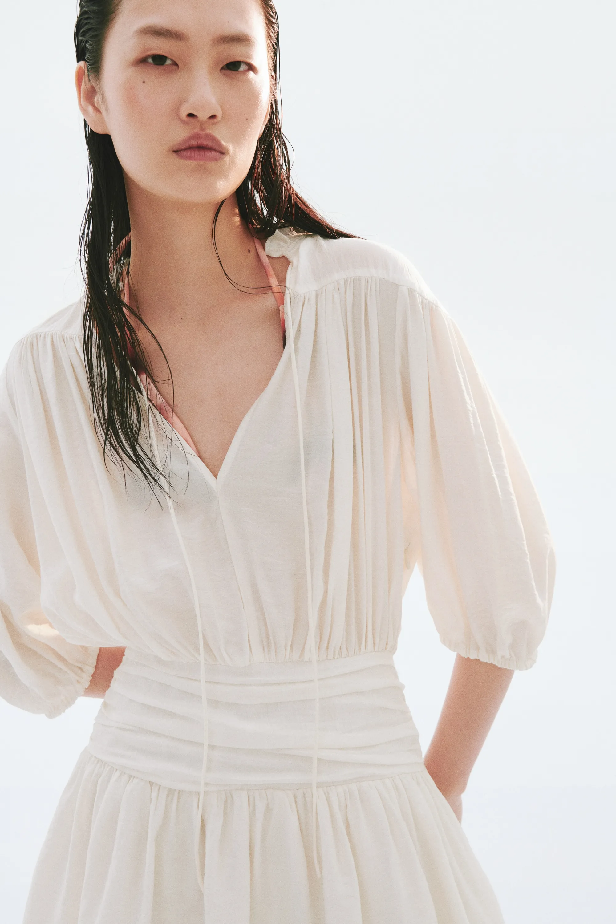 Robe tunique à effet drapé - Crème