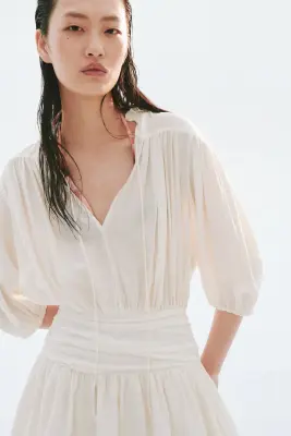 Robe tunique à effet drapé - Crème — photo 1