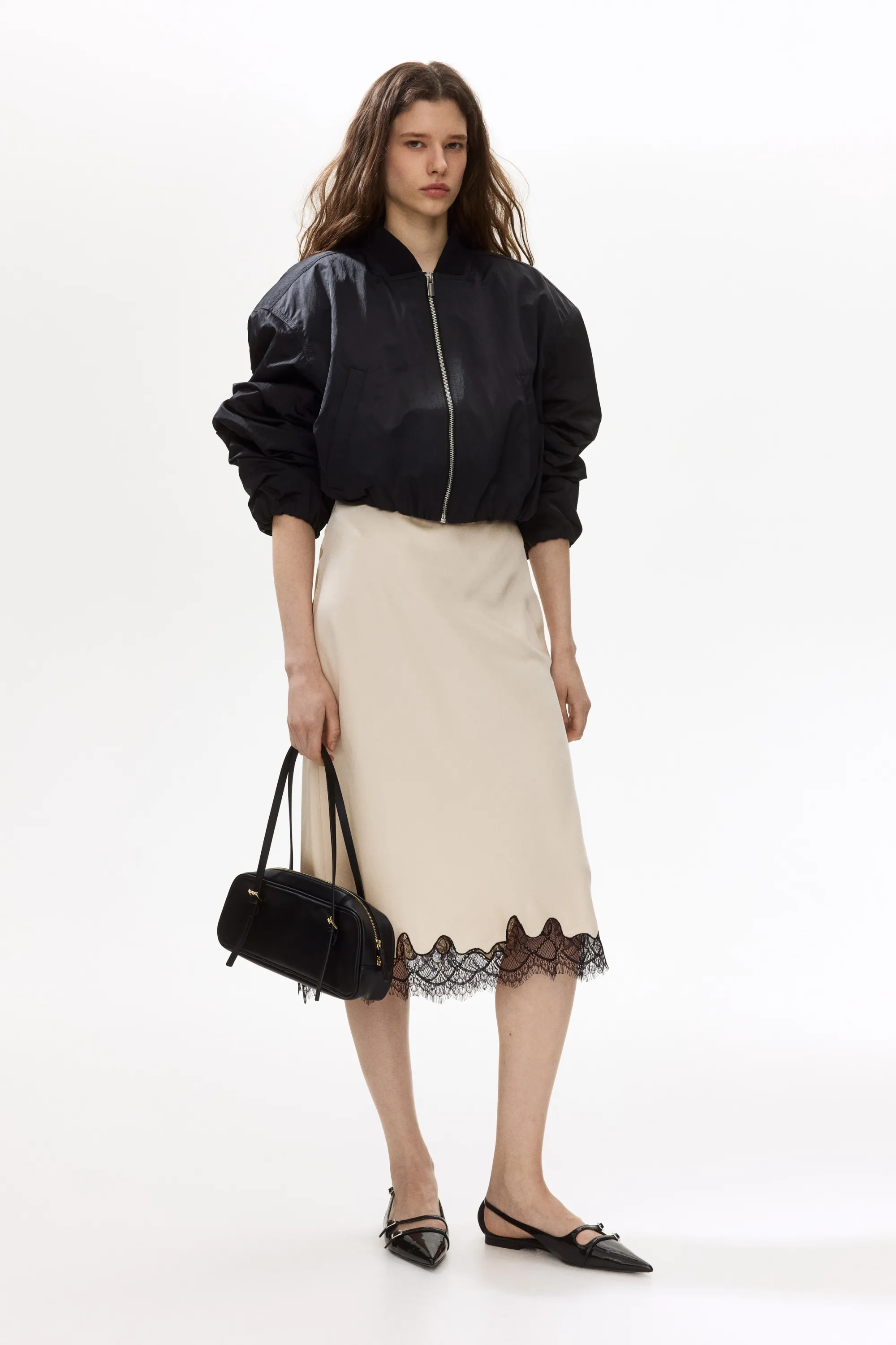 Slip skirt avec dentelle - Beige clair