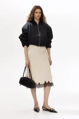 Slip skirt avec dentelle - Beige clair — photo 1