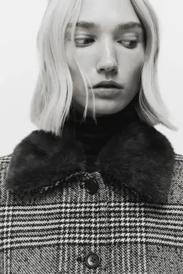 Veste en laine mélangée - Noir/carreaux — photo 2