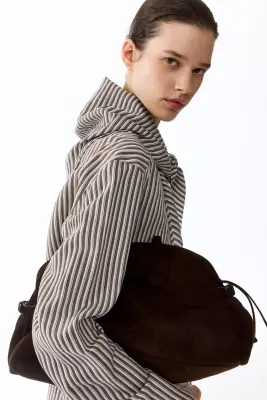 Blouse oversize avec foulard - Marron/rayé — photo 3