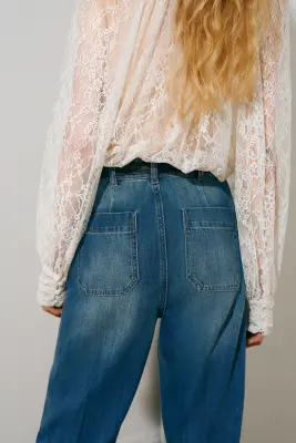 Straight High Waist Jeans - Bleu denim — photo 3