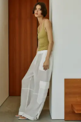 Pantalon cargo avec taille élastique - Blanc — photo 2