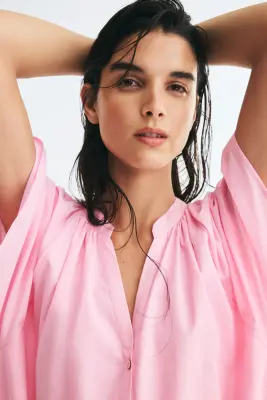 Robe chemise avec ceinture à nouer - Rose — photo 2