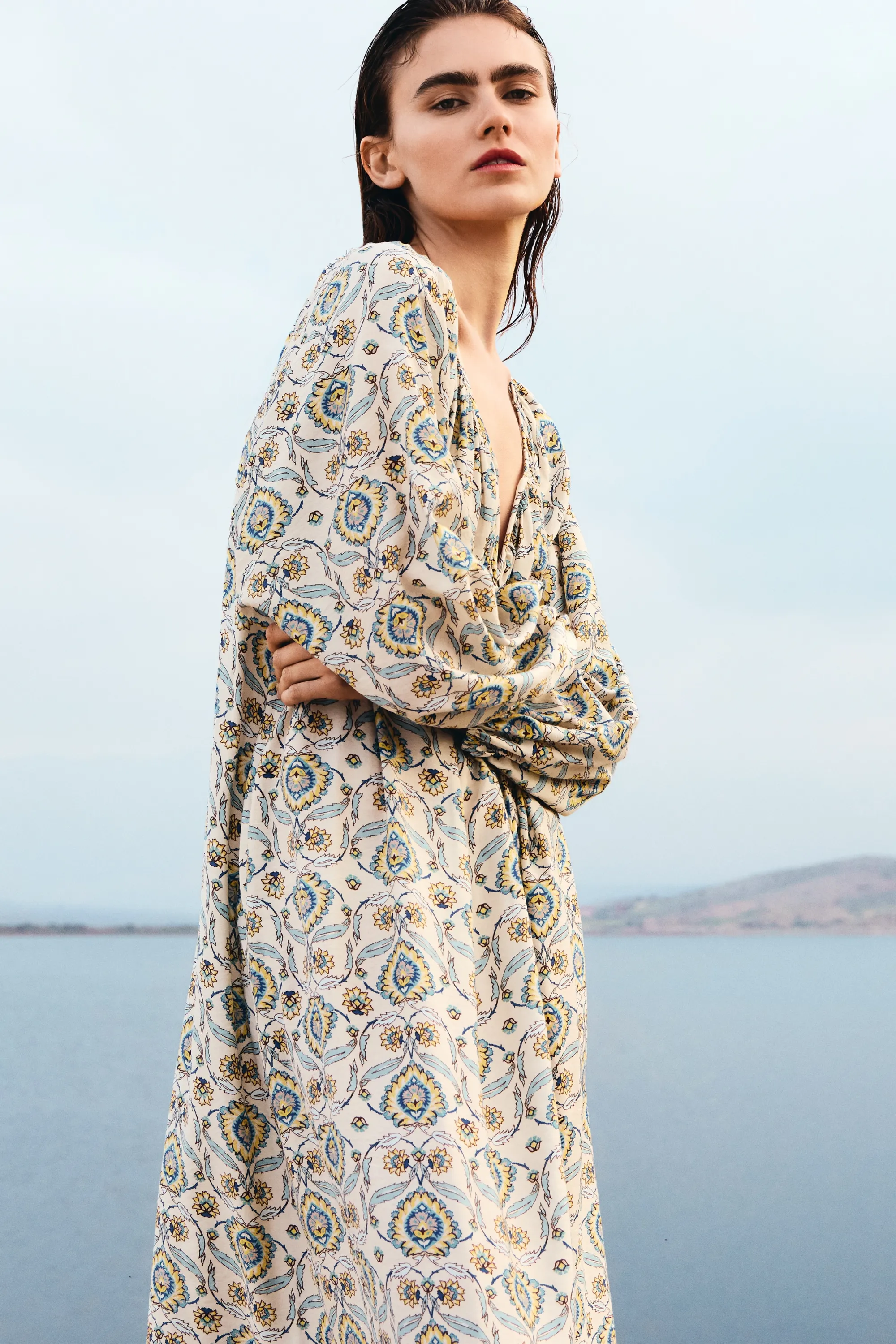 Robe tunique oversize - Beige clair/motif