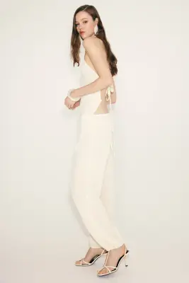 Pantalon ballon froissé - Crème — photo 4