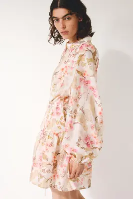 Robe tunique courte - Crème/fleuri — photo 3