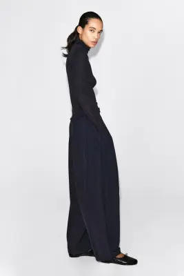PANTALON FLUIDE BARREL SURPIQUÉ - BLEU MARINE — photo 3