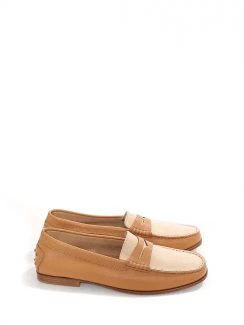 Mocassins GOMMINO en cuir grainé beige et marron camel Prix boutique 550€ Taille 38,5