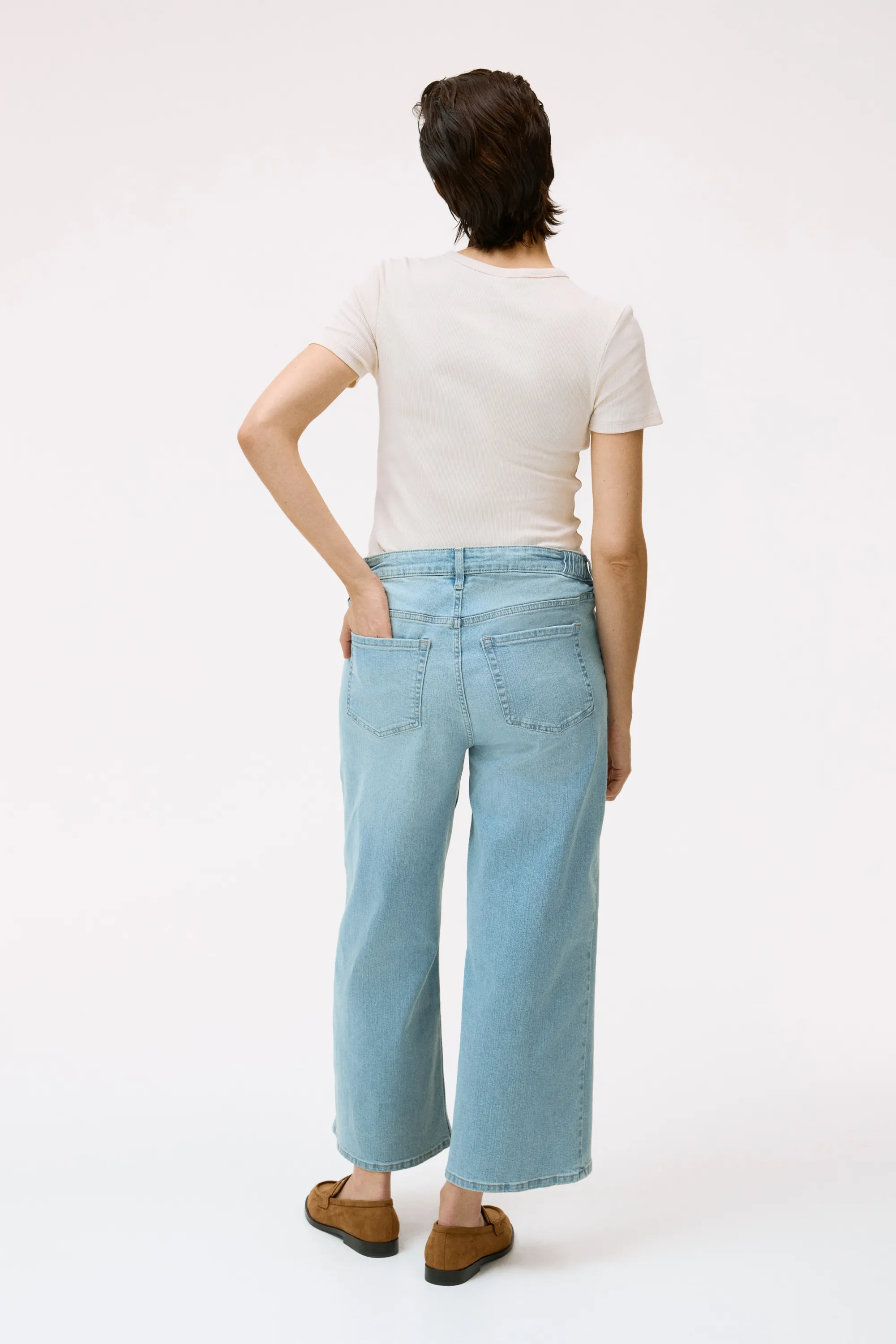 MAMA Wide Low Waist Ankle Jeans - Bleu denim clair