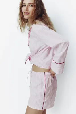 Short de pyjama en coton - Rose/rayé — photo 2