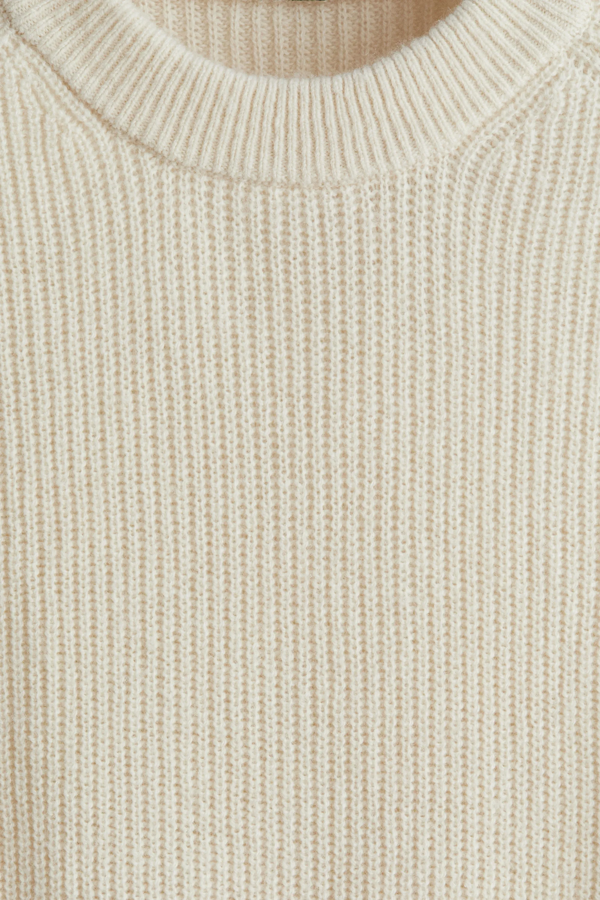 Pull Regular Fit en maille de laine côtelée - Beige