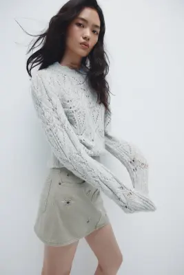 Pull en maille pointelle - Gris clair — photo 2