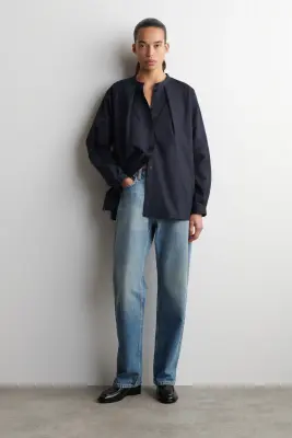 CHEMISE COTON COL OFFICIER - BLEU MARINE — photo 1