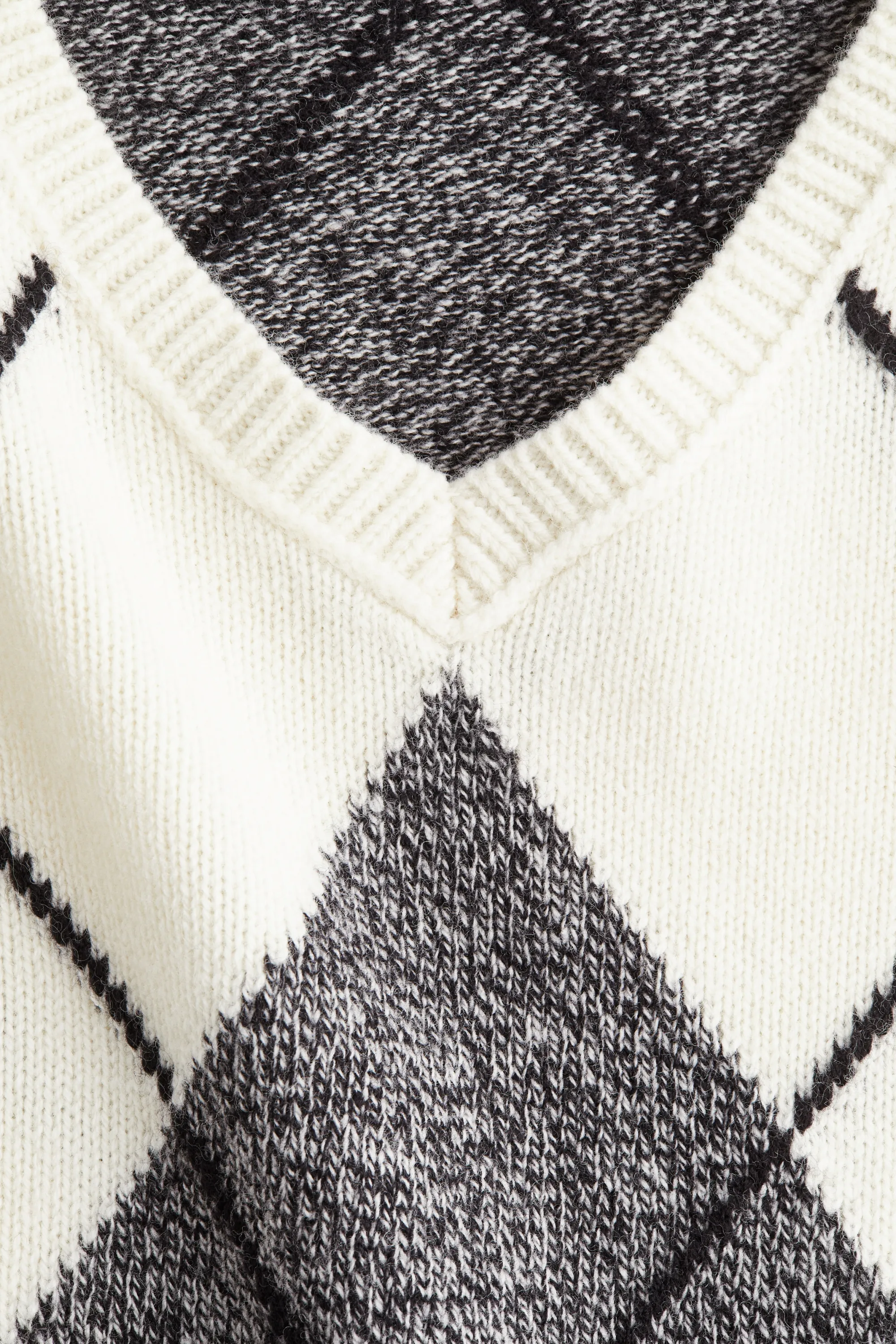 Pull jacquard en laine - Crème/motif argyle