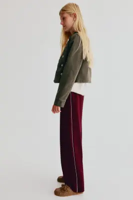 Pantalon jogger à jambes larges en scuba - Rouge foncé — photo 1