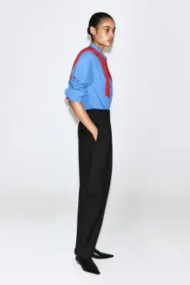 PANTALON BARREL À CEINTURE DE SMOKING - NOIR — photo 4