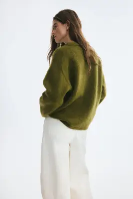 Pull oversize en mohair mélangé - Vert foncé — photo 4