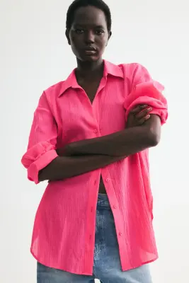Chemise en coton froissé - Rose cerise — photo 1