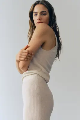 Pantalon en maille côtelée - Beige clair chiné — photo 4