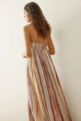 Longue robe bandeau - Beige clair/rayé — photo 2