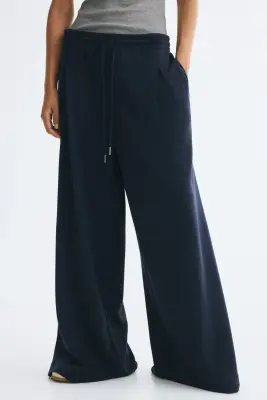 Pantalon avec cordon de serrage et plis - Bleu marine — photo 3