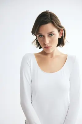 Top à encolure dégagée avec manches longues - Blanc — photo 1