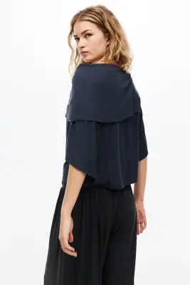 Top en jersey avec détail façon cape - Bleu foncé — photo 3
