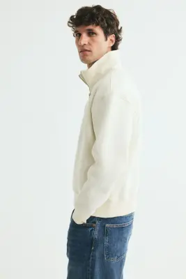 Sweat Relaxed Fit avec col zippé - Crème — photo 3