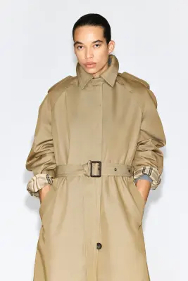 TRENCH-COAT CEINTURÉ EN COTON À FINITIONS CARREAUX - BEIGE / CARREAUX — photo 1