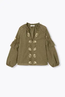 Blouse brodée à volants Femme
