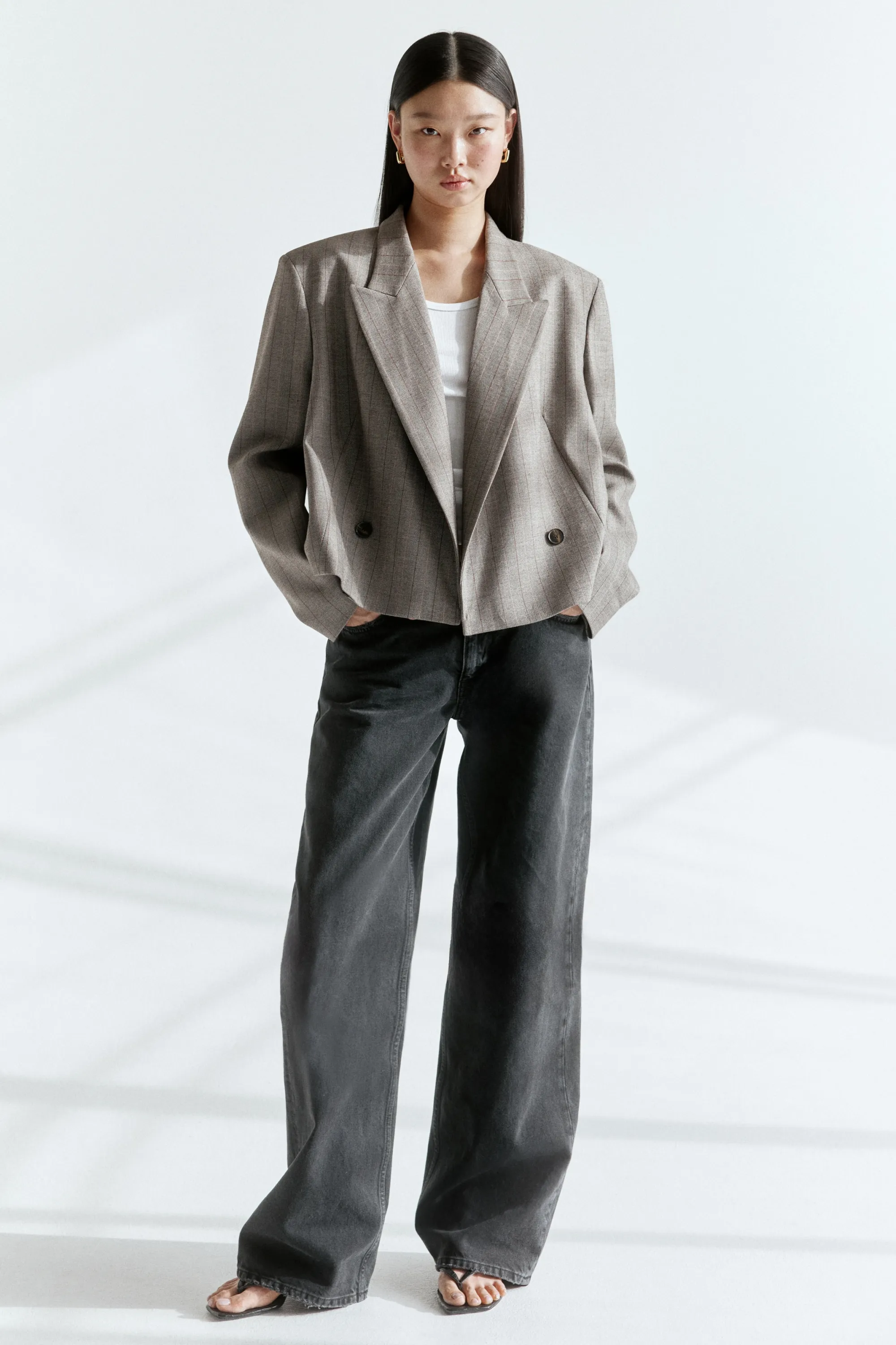 Blazer court - Gris/rayé