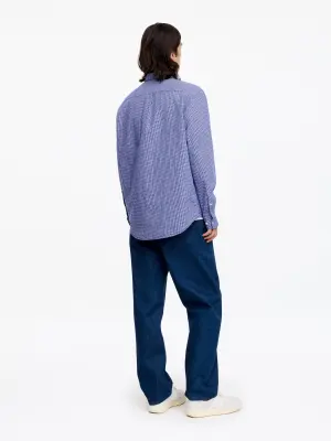 Chemise décontractée en coton et lin - Bleu/Carreaux — photo 2
