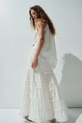 Jupe maxi avec broderie anglaise - Crème — photo 2