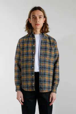 Chemise en flanelle tweed à carreaux - Jaune — photo 3